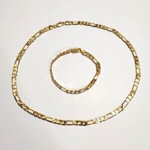 18k Gold Plated Figaro Chain Necklace Bracelet Set Christmas Birthday Gift New!!